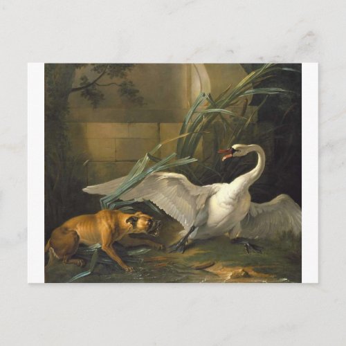 Swan Attacked by a Dog by Jean_Baptiste Oudry Postcard