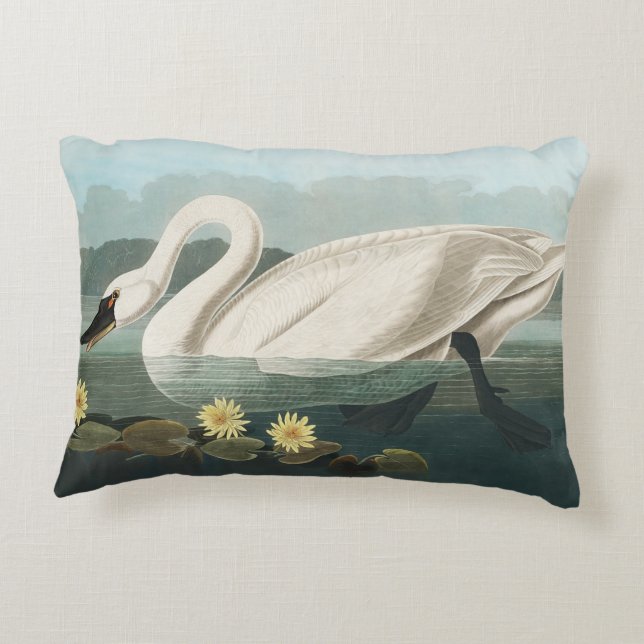 swan audubon bird white water swans accent pillow (Back)