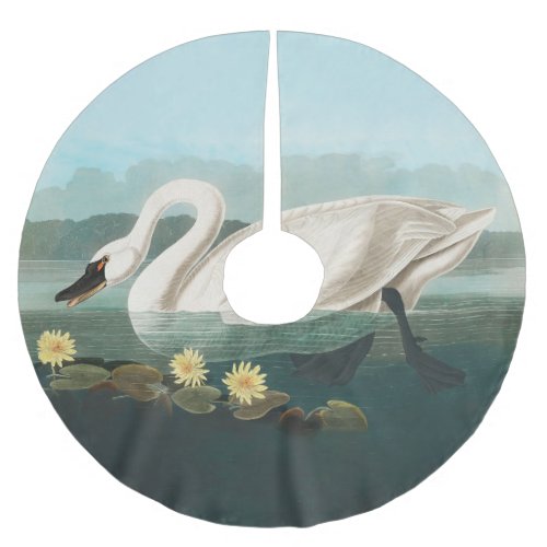 swan audubon bird white water swans brushed polyester tree skirt