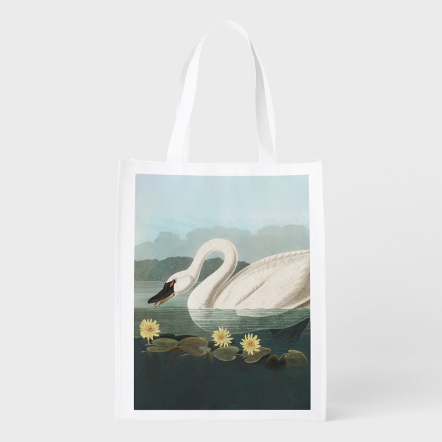 swan audubon bird white water swans grocery bag (Back)
