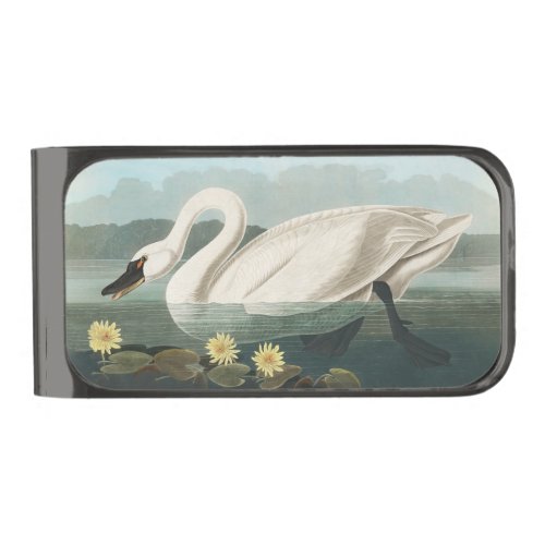 swan audubon bird white water swans gunmetal finish money clip