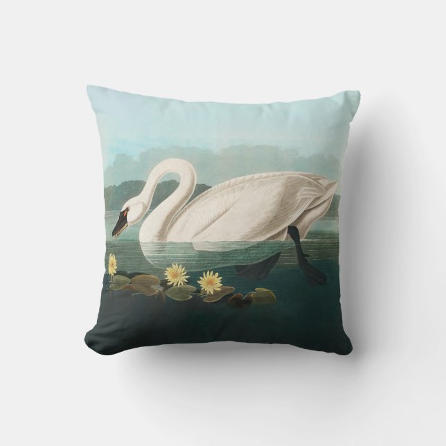 swan audubon bird white water swans throw pillow (Front)