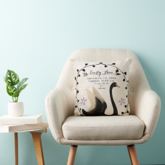 Swan Baby Girl Nursery Baby Stats or Birth Record Throw Pillow