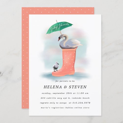 Swan  Baby Pink  Blue Umbrella Baby Shower Invitation