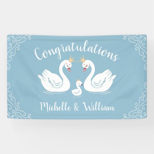 Swan Baby Shower Bird with Crown Co_Ed Blue Banner