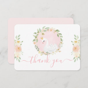 Swan Baby Shower Girl Flat Thank You Card