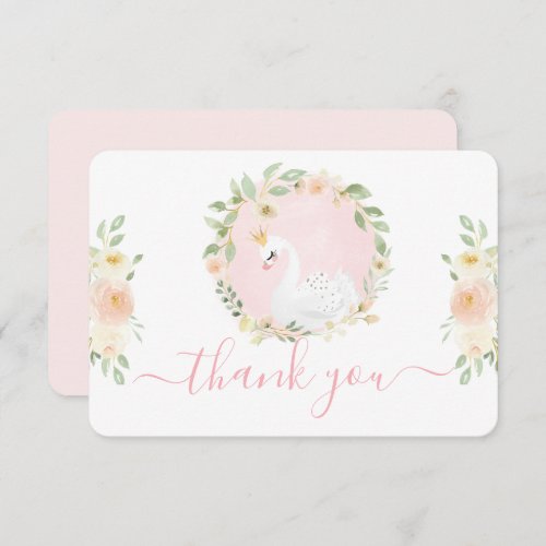 Swan Baby Shower Girl Flat Thank You Card