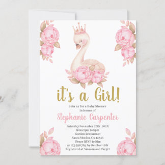 Swan Baby Shower Girl Invitation