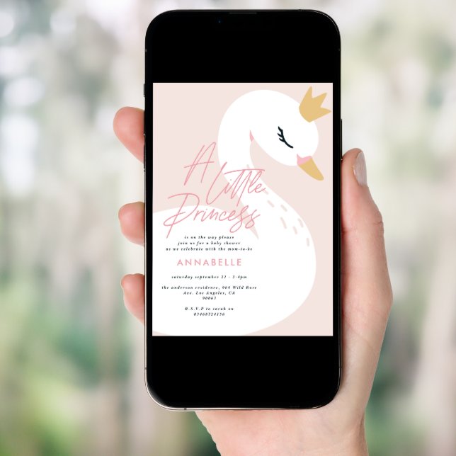 Swan baby shower girly pink aqua cute elegant invitation (Front Digital)