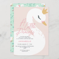 Swan baby shower girly pink aqua cute elegant invitation