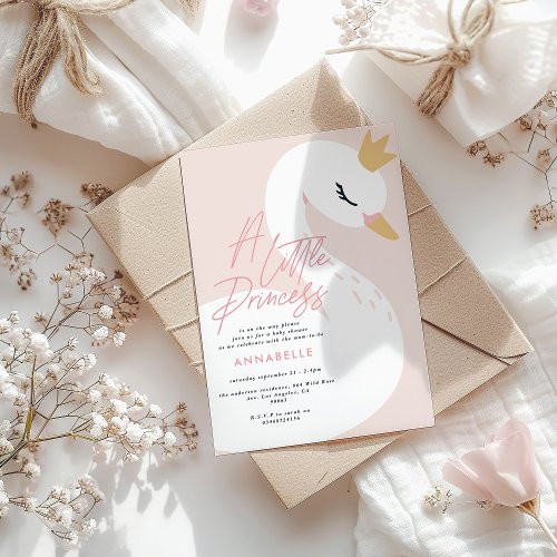 Swan baby shower girly pink aqua cute elegant invitation