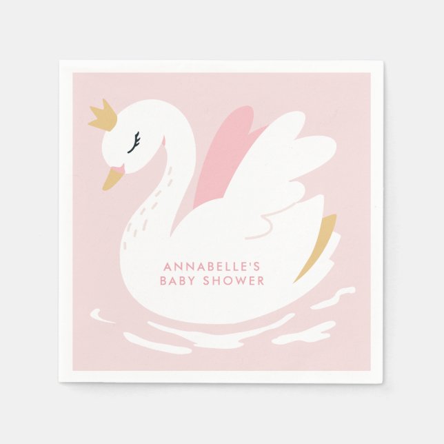 Swan baby shower girly pink aqua cute elegant napkins (Front)