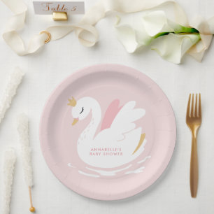 Swan baby shower girly pink aqua cute elegant paper plates