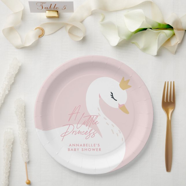 Swan baby shower girly pink aqua cute elegant paper plates (Wedding)