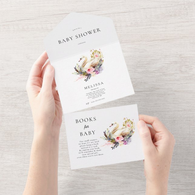 Swan Baby Shower Invitation and Books for Baby (Tearaway)