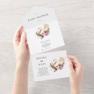 Swan Baby Shower Invitation and Books for Baby