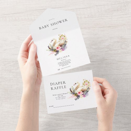 Swan Baby Shower Invitation and Diaper Raffle