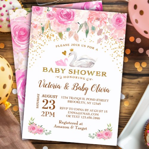 Swan Baby Shower Invitation Girl Swan Princess