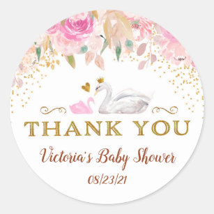 Swan Baby Shower Round Stickers for Favors