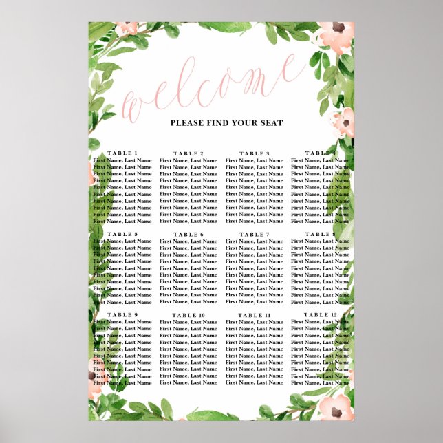 Swan Baby Shower Seating Chart | Pink (Front)