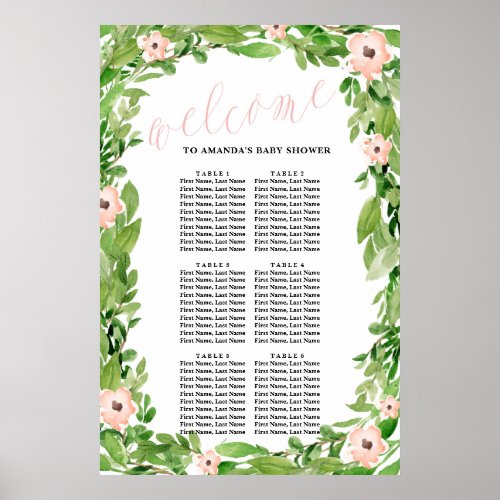 Swan Baby Shower Seating Chart  Pink