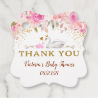 Swan Baby Shower Thank You Favor Tags Pink Gold