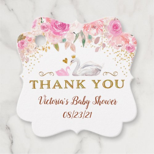 Swan Baby Shower Thank You Favor Tags Pink Gold