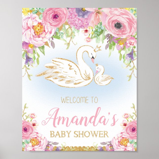 Swan Baby Shower Welcome Sign Poster (Front)