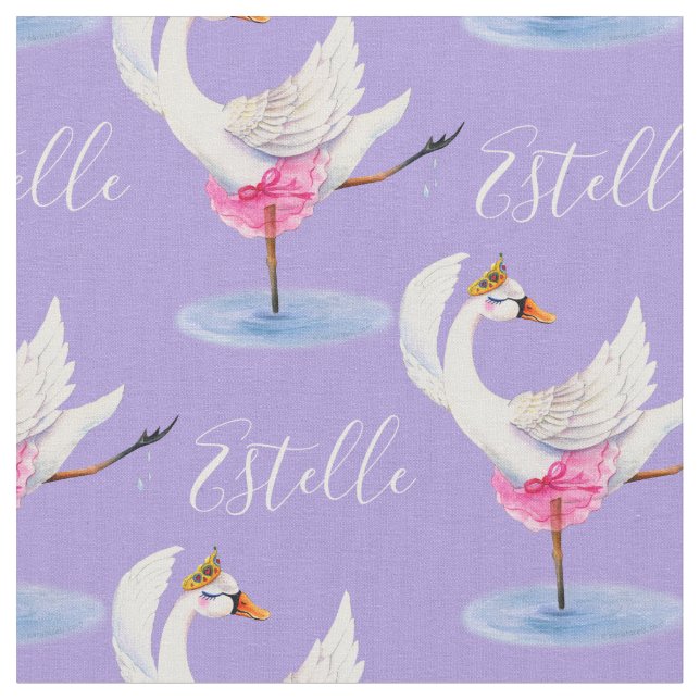 Swan ballerina ballet dancer name pattern fabric (Close Up)