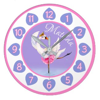 Swan ballerina on lake watercolor whimsy purple large clock
