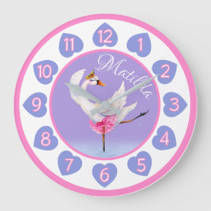 Swan ballerina on lake watercolor whimsy purple large clock