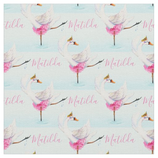 Swan ballet dancer custom name aqua pattern fabric