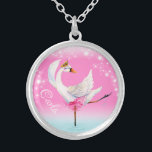 Swan ballet dancer whimsy personalized name silver plated necklace<br><div class="desc">Swan ballet dancer personalized add your own name. Whimsical swan on a lake ballerina dancer personalized name girls pink sky necklace. Ideal for little ballerina's. Original watercolor art and design by Sarah Trett for www.mylittleeden.com</div>