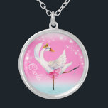Swan ballet dancer whimsy personalized name silver plated necklace<br><div class="desc">Swan ballet dancer personalized add your own name. Whimsical swan on a lake ballerina dancer personalized name girls pink sky necklace. Ideal for little ballerina's. Original watercolor art and design by Sarah Trett for www.mylittleeden.com</div>