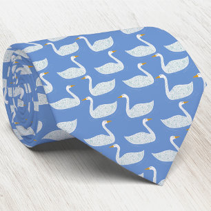Swan Bird Pattern Blue Neck Tie