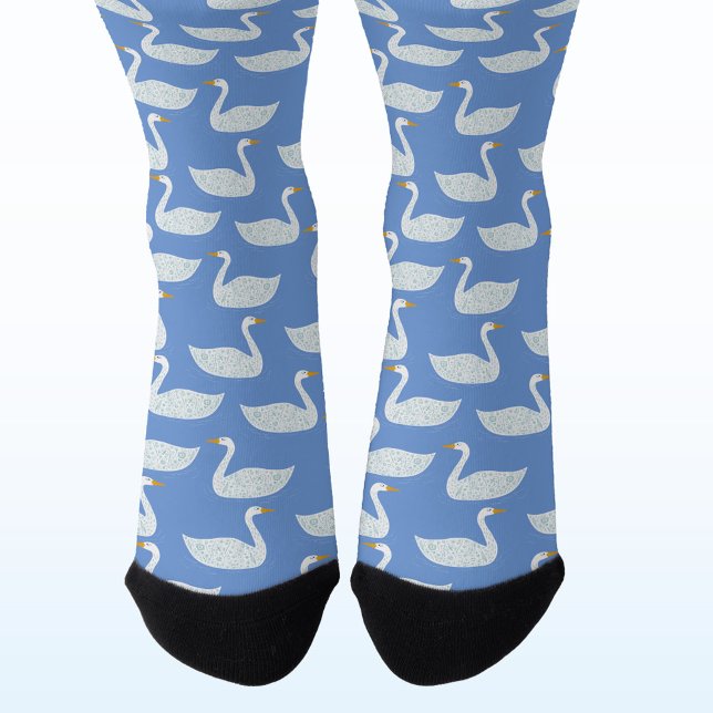 Swan Bird Pattern Blue Socks (Swan pattern socks for farmers and bird lovers)