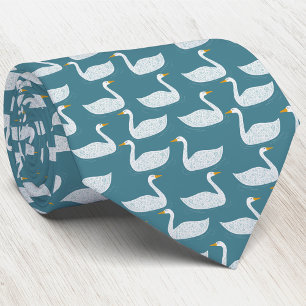 Swan Bird Pattern Teal Green Neck Tie