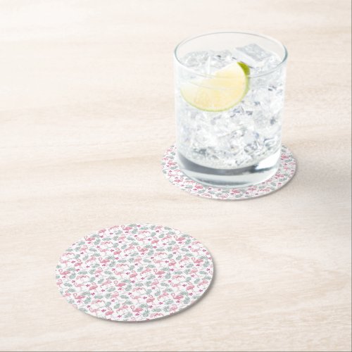 Swan Bird Repeated Pattern Round Paper Coaster