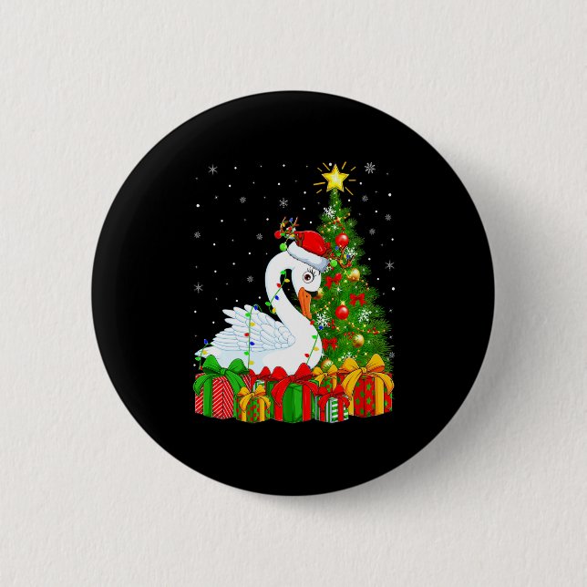Swan Bird Xmas Holiday Santa Swan Christmas Tree  Button (Front)
