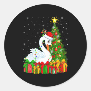 Swan Bird Xmas Holiday Santa Swan Christmas Tree Classic Round Sticker