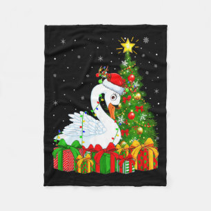 Swan Bird Xmas Holiday Santa Swan Christmas Tree Fleece Blanket
