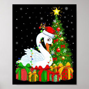 Swan Bird Xmas Holiday Santa Swan Christmas Tree Poster