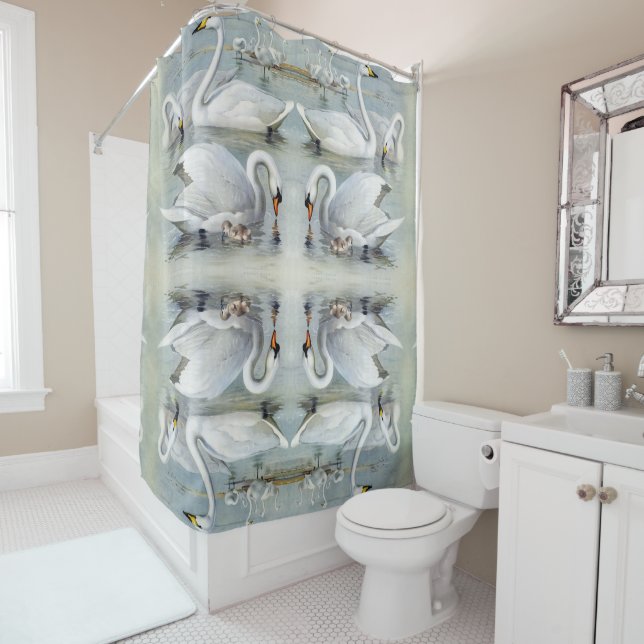 Swan Birds Cygnet Animals Wildlife Shower Curtain (In Situ)