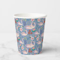 Swan Birds Floral Botanical Blue Pattern Paper Cups | Zazzle