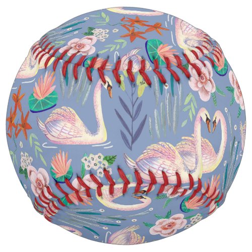 Swan Birds Floral Botanical Blue Pattern Softball