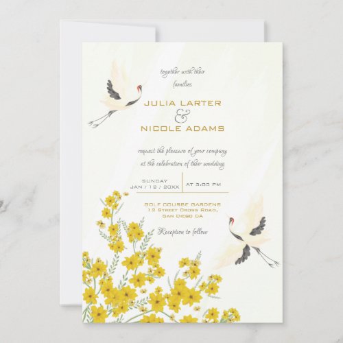 Swan Birds Paradise Soring Florals Wedding Invitation