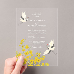 Swan Birds Paradise Spring Florals Wedding Acrylic Invitations