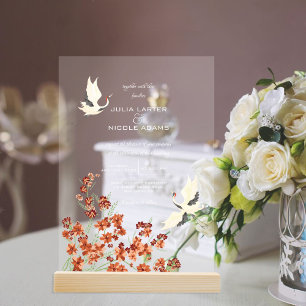 Swan Birds Paradise Spring Florals Wedding Acrylic Invitations