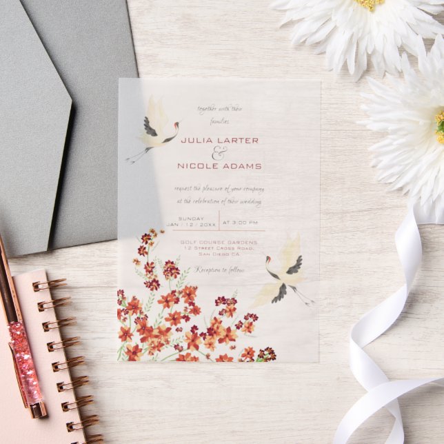 Swan Birds Paradise Spring Florals Wedding Vellum Invitations (Wedding)