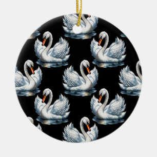 Swan Birds Pattern Design Ceramic Ornament